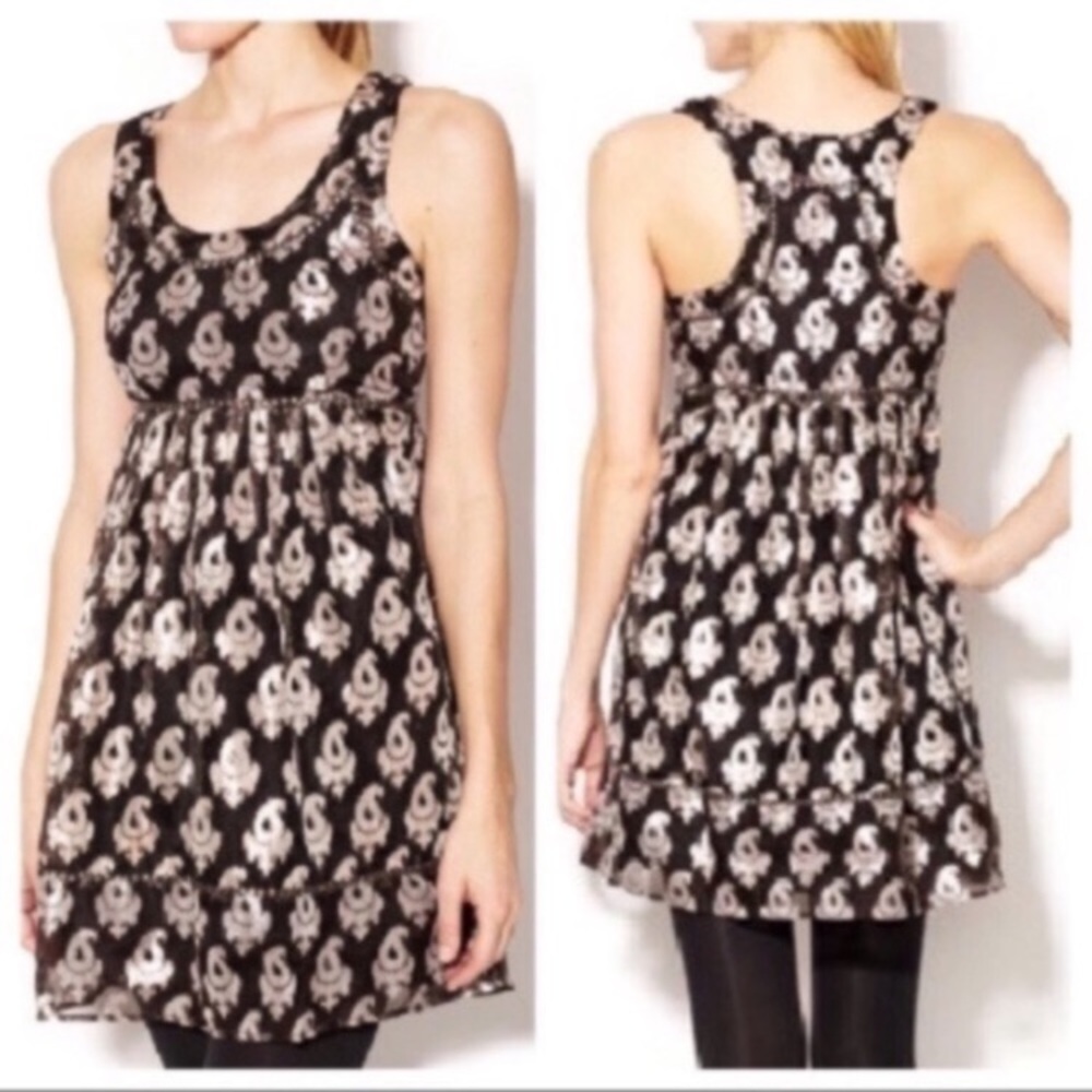 Free People Metallic Studded Racerback Black Brown Party Dress Women’s Sz 10